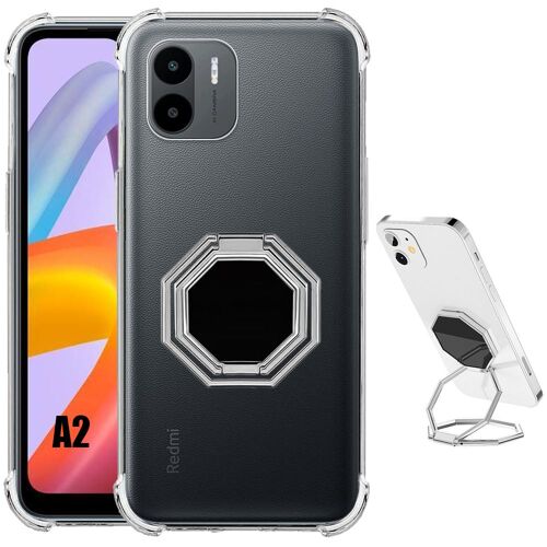 Coque Pour Xiaomi Redmi A2 Silicone Coins Renforcés Transparent Avec Support Multi-Angle Rotatif Argenté - Booling