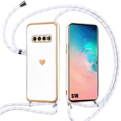 Coque Pour Samsung Galaxy S10 Blanc Souple Tpu Antichoc Motif CUr Anti-Rayure Avec Bandoulière Réglable - Booling