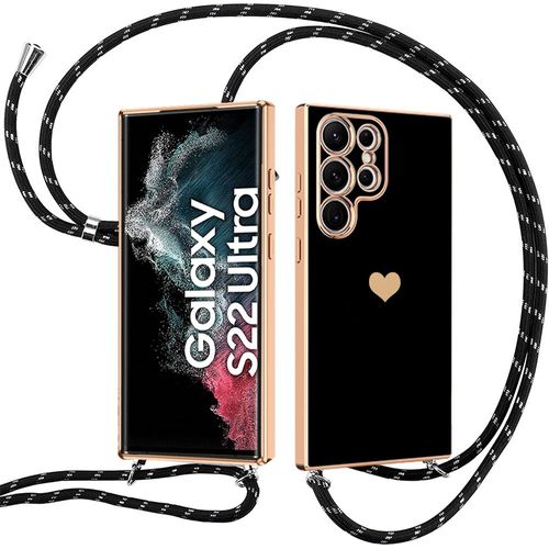 Coque Pour Samsung Galaxy S22 Ultra Protection Anti-Rayures Souple + Bandoulière Noir - Booling