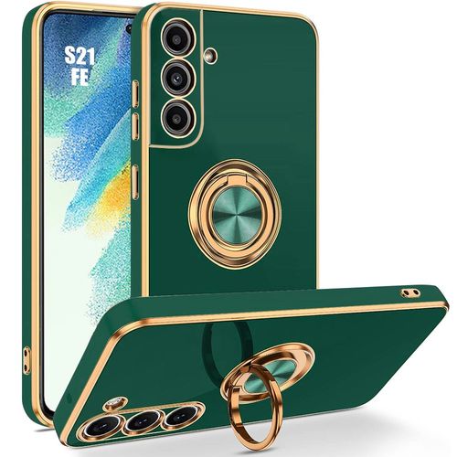 Coque Pour Samsung Galaxy S21 Fe Avec Support Anneau Rotatif À 360 Degrés - Vert Nuit - Booling