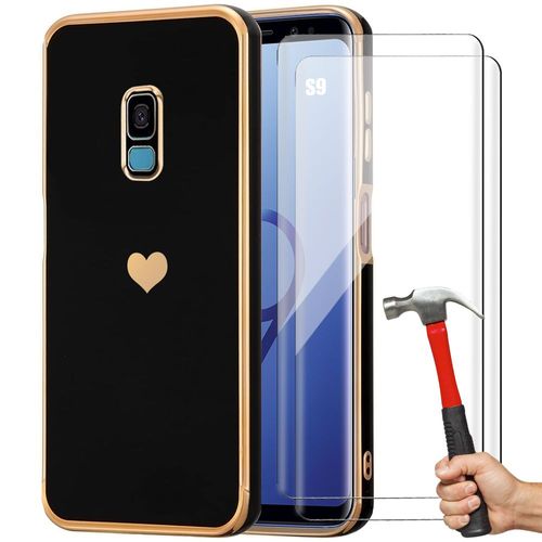 Coque Tpu Pour Samsung Galaxy S9 Noir Motif CUr Anti-Rayure + 2 Verres Trempés Protection - Booling