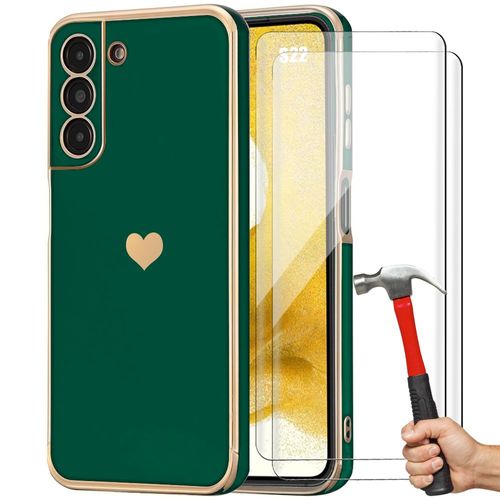 Coque Tpu Pour Samsung Galaxy S22 Vert Nuit Motif CUr + 2 Verres Trempés Protection Antichoc - Booling
