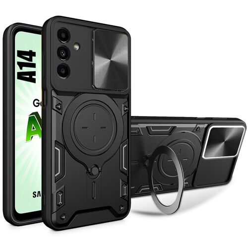 Coque pour Samsung Galaxy A14 4G/5G Noir - Antichoc Support Anneau Arrière Cache Caméra - BOOLING