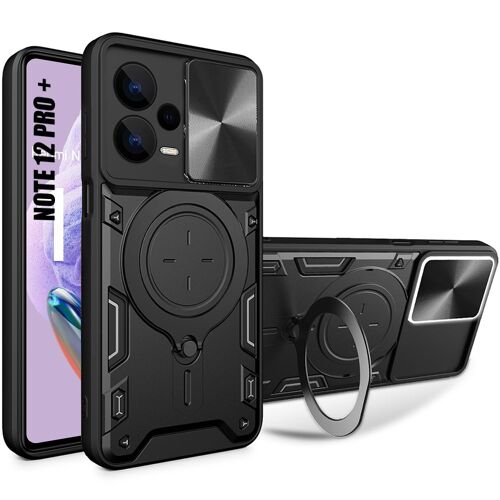 Coque Pour Xiaomi Redmi Note 12 Pro+ 5g Noir - Antichoc Support Anneau Arrière Rigide Bordure Renforcée - Booling