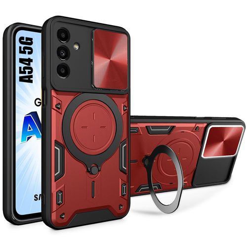 Coque Pour Samsung Galaxy A54 5g Rigide Antichoc Avec Anneau Support Et Protection Objectif - Rouge - Booling