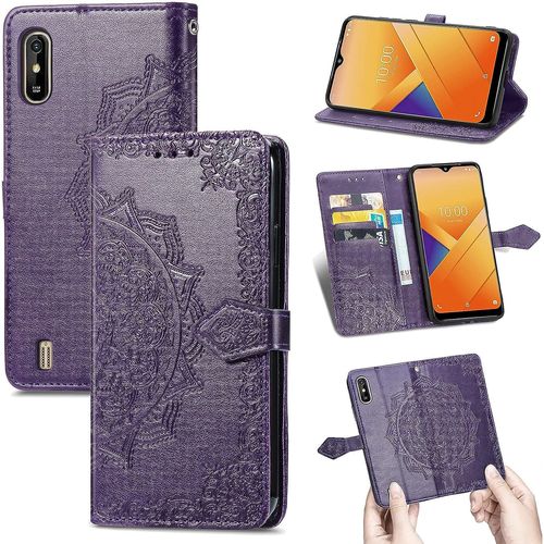 Coque pour Wiko Y81, Portefeuille etui Housse en Cuir a Rabat avec Porte Carte, Chiusura Magnetica [Motif de Mandala] Flip Cover Case Antichoc pour Wiko Y81, Violet