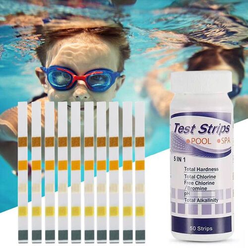 Papier de Test de piscine 5 en 1, 50 pièces, bandes de Test de PH de chlore polyvalentes, testeur d'eau de piscine de SPA, vente en gros