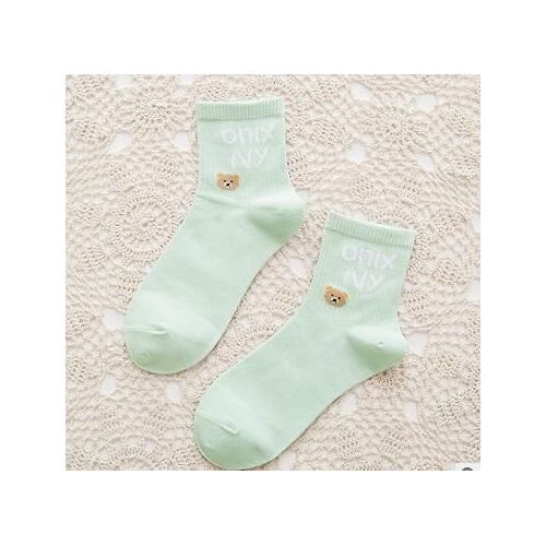 Chaussettes En Coton Doux Et Respirantes Pour Femmes, Chaussettes Décontractées, Motif De Lettres Ours, Bas Kawaii, Tube Bas