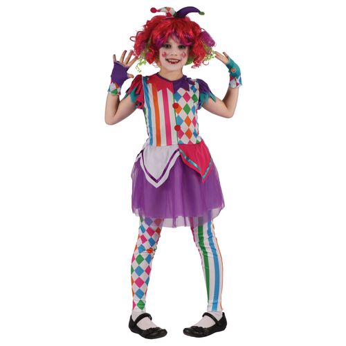 Déguisement Arlequine Colorée Fille - Taille: L 10-12 Ans (130-140 Cm)