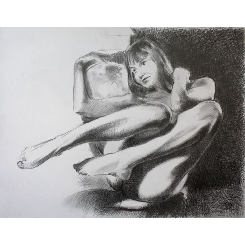 Nu Féminin Dessin Au Crayon Format 50 X 65 Cm