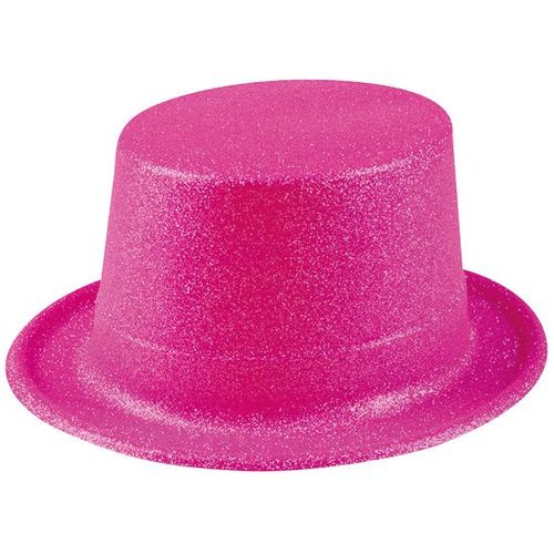 Chapeau Haut De Forme Rose Fluo À Paillettes Adulte Taille Unique