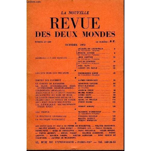 La Nouvelle Revue Des Deux Mondes N°10 - Hommage A Jules Romains : Jacques De Lacretelle De L'académie Française. Marcel Achard De L'académie Française. Duc De Castries De L'académie ...