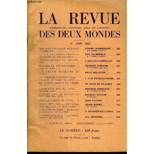 La Revue Litterature, Histoire, Arts Et Sciences Des Deux Mondes N°7 - Méfiance Française, Réaction Allemande. Robert D'harcourtde L'académie Française. La Vie Des Transports.¿Sciences Et ...