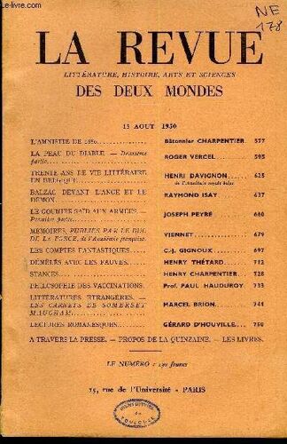 La Revue Litterature, Histoire, Arts Et Sciences Des Deux Mondes N°16 - L¿Amnistie De 1880..Bâtonnier Charpentier.La Peau Du Diable. ¿ Deuxième Partie. Roger Vercel. Trente Ans De Vie ...
