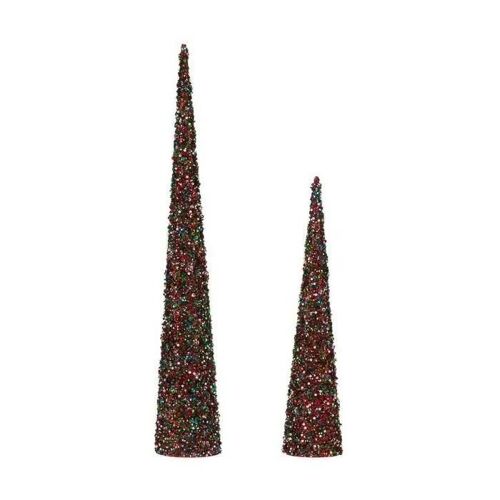 décoration noël cônes paillettes bleu fuchsia plastique