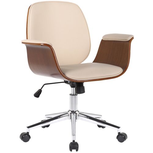 Fauteuil De Bureau Moderne Et Confortable Accoudoirs Incurvés Hauteur Réglable En Synthétique Crème Bois Et Métal Bur10554