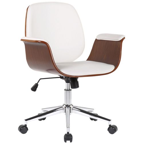 Fauteuil De Bureau Moderne Et Confortable Accoudoirs Incurvés Hauteur Réglable En Synthétique Blanc Bois Et Métal Bur10556