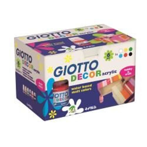 Giotto Decor - Peinture - Acrylique - Noir, Rouge, Bleu, Vert, Jaune, Blanc - 25 Ml - Pack De 6