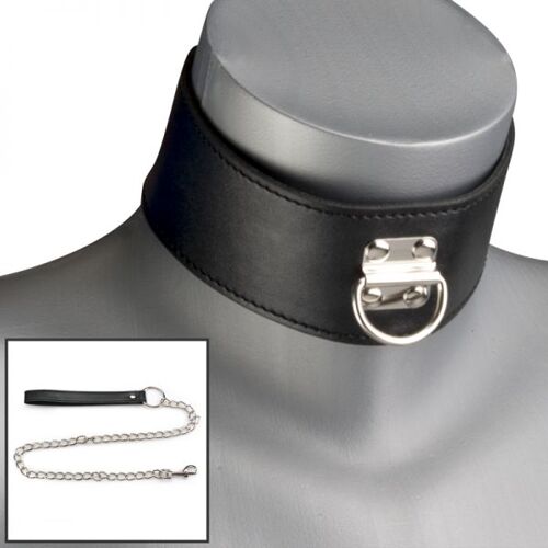 Collier Cuir Bdsm Et Laisse Chaine Avec Cadenas