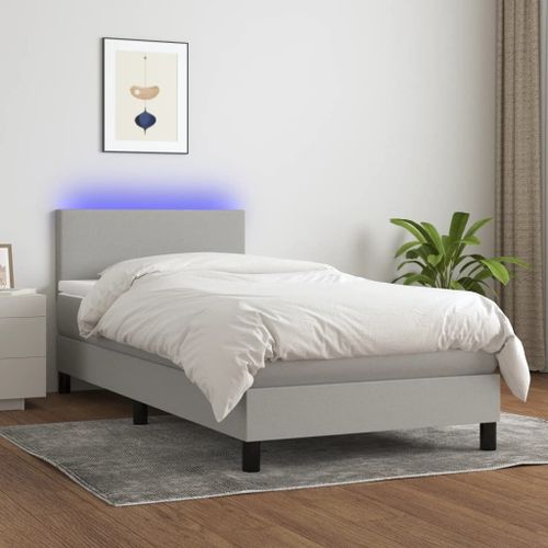 Vidaxl Sommier Tapissier Avec Matelas Et Led Gris Clair 90x190cm Tissu