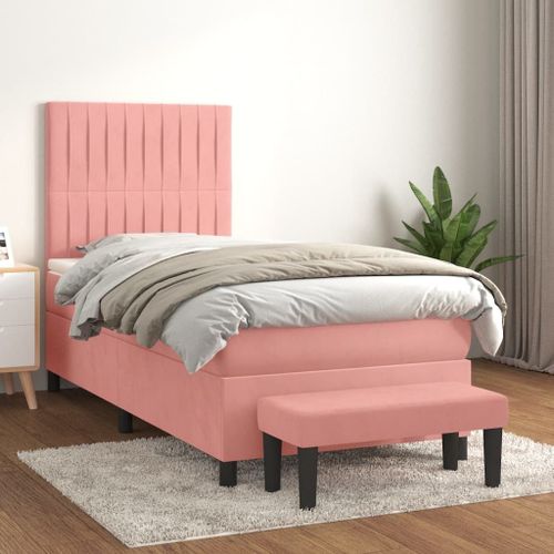 Prolenta Premium - Lit à sommier tapissier avec matelas Rose 90x190 cm Velours