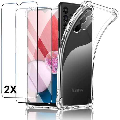 Coque Galaxy A13 4g + 2x Vitre Housse Silicone Transparent Verre Trempe Antichocs