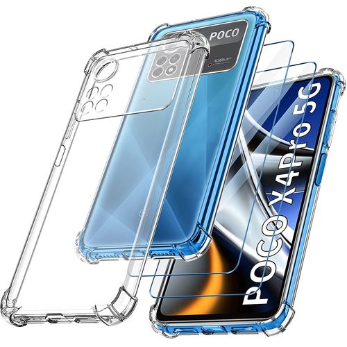 Coque Xiaomi Poco X4 Pro 5g + 2x Vitre Housse Silicone Transparent Verre Trempe