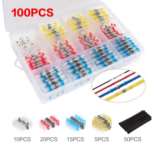 Kit de connecteurs de fil de Tube thermorétractable, anneau de soudure étanche 100 pièces