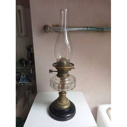 lampe a pétrole 1860 signé patent hinks son's hauteur 53 cm, bronze et cristal