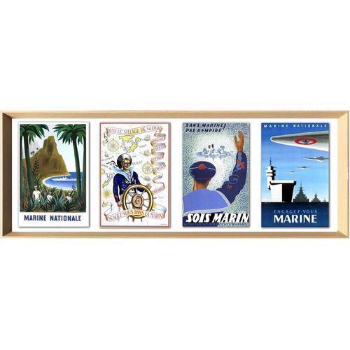 Affiche Marine Nationale Format 33x95 Cm Sur Papier Mat Luxe 250 Gr Avec Cadre Bois Naturel 