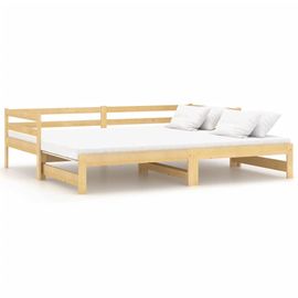 Lit coulissant 2 places 2x90x200 cm Bois Pin Massif Lit Extensible
