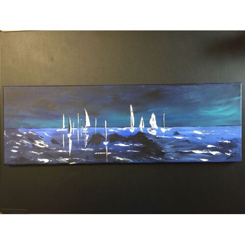 Acrylique Sur Toile - Marine - Chassis De 60x20 Cm - Signée Jle