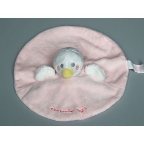 Doudou Poussin Plat Rose Blanc Sergent Major