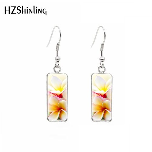 Boucles D'oreilles Pendantes À Crochet Rectangulaire, Cabochon En Verre, Artisanat De Bijoux, Art Hawaïen Plumbr, Fleurs Tropicales Personnalisées
