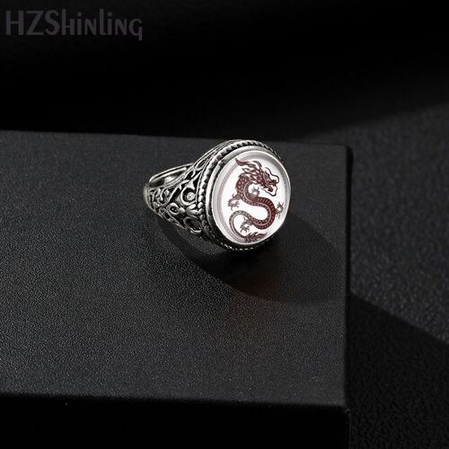 Bague Dragon Chinois Vintage Antique Pour Homme, Cabochon En Verre, Bijoux Cadeaux, Nouvel Arrivage, 2023