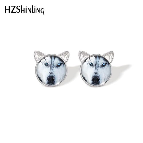 Husky ¿ Boucles D'oreilles En Forme De Cabochon En Verre Pour Femme, Bijoux À La Mode, Animaux De Compagnie, Chats, Nouvelle Collection 2022