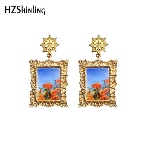 Boucles D'oreilles Pendantes En Verre Cabochon, Boucles D'oreilles Pendantes, Bijoux En Forme De Tournesols Popmed Lilas Et Nénuphars