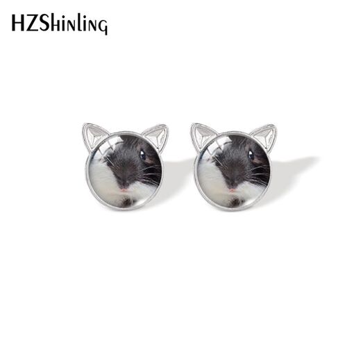 Boucles D'oreilles Cochon D'inde Chat, Style Oreille En Verre, Cabochon, À La Mode, Bijoux Pour Femmes