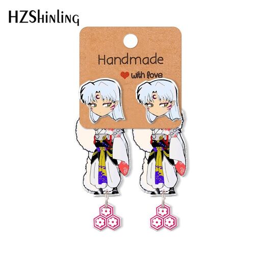 Anime Sesshoumaru Inmkasha Motif Acrylique Réinitialisation Boucles D'oreilles, Boucles D'oreilles, Résine, Élection Xile Oreille Bijoux, 2021