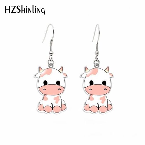 Boucles D'oreilles Pendantes En Résine Avec Motif Animal De Dessin Animé, Boucles D'oreilles Pendantes, Crochet Acrylique, Vache, Document, Élection, Xy, Mode, Bijoux