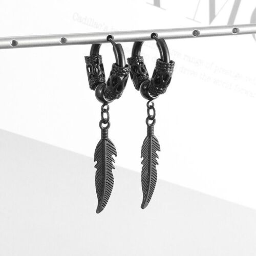 Huggie ¿ Boucles D'oreilles Pendantes Pour Hommes, En Acier Inoxydable, À Charnière, Kpop, Longues Chaînes, Plumes