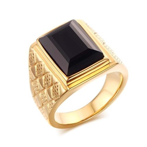 Grande Bague En Zircon Noir Pour Hommes, Classique, Mode, Couleur Or, Métal De Haute Qualité, Bijoux Tribal, Cadeaux Pour Garçons