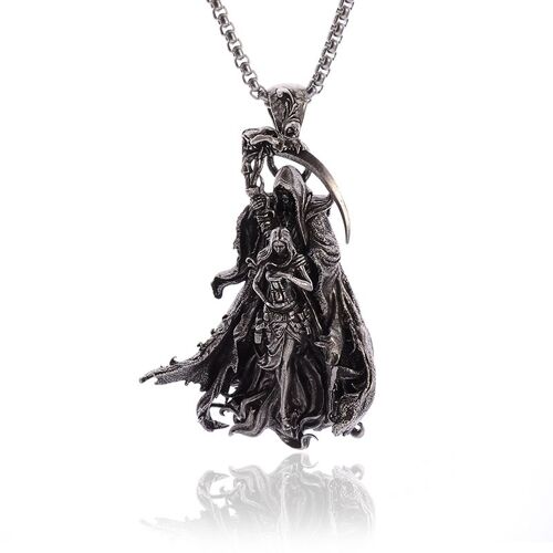 Collier Pendentif Squelette Gothique Vintage Pour Hommes, Bijoux De Messager, Crâne De Démon De L'enfer, Punk, Halloween, Hip Hop, Rock, Faucheuse