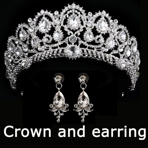 Couronne De Mariage Avec Boucle D'oreille, Diadème De Patients De Reine, Bande De Sauna En Biscuits De Luxe, Ornements De Bijoux De Cheveux De Mariée, Diadème De Patients