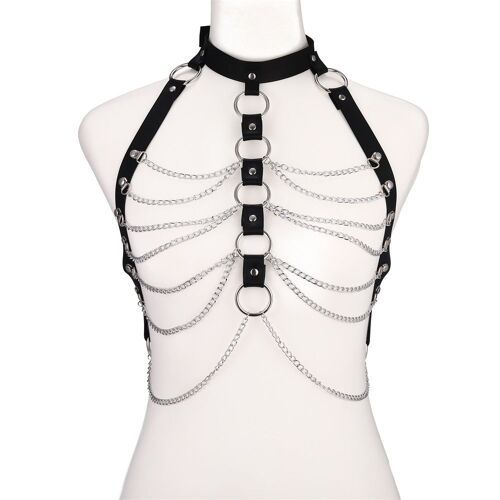 Chaîne De Harnais En Cuir Noir Pour Femmes Et Filles, Chaîne De Corps Sexy, Punk, Bijoux De Fête, Accessoires Gothiques Du Festival Rave