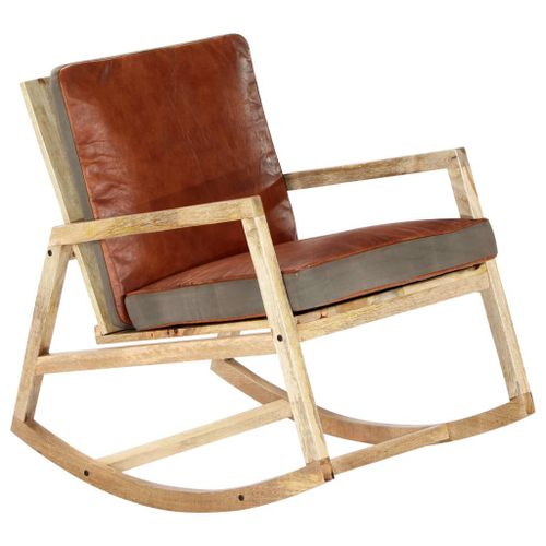 Vidaxl Chaise À Bascule Marron Cuir Véritable Et Manguier Massif