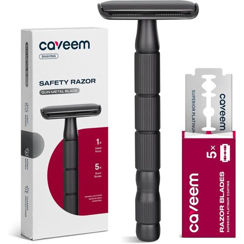 Rasoir de sécurité à double tranchant,rasoir à lame unique avec 5 lames de rasoir en acier inoxydable pour hommes et femmes,rasoir en métal Gun Metal Black(Q561)