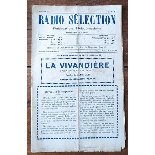 Revue Radio Selection 2eme Année N° 67 Du 18 Juin 1927