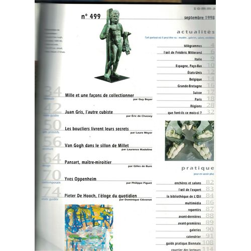 L'oeil N°499. Juan Gris L'autre Cubiste.Les Boucliers .Van Gogh Dans Le Sillon De Millet.Pansart Maître -Miroitier.Yves Oppenheim.Pieter De Hooch..