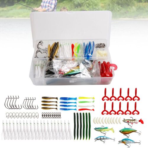 Ensemble De 96 Accessoires De Pêche, Kit De Leurres Avec Boîte De Rangement Transparente Comprenant Des Hameçons Pivotants Et Divers Faux Appâts Souples N66